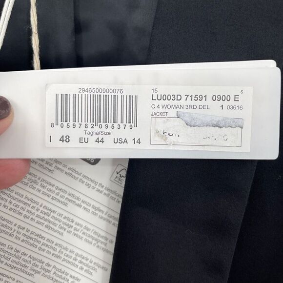 Stefanel Black Shawl Collar Single Breasted Long Sleeve Blazer Jacket Sz 14 NWT - Picture 4 of 10